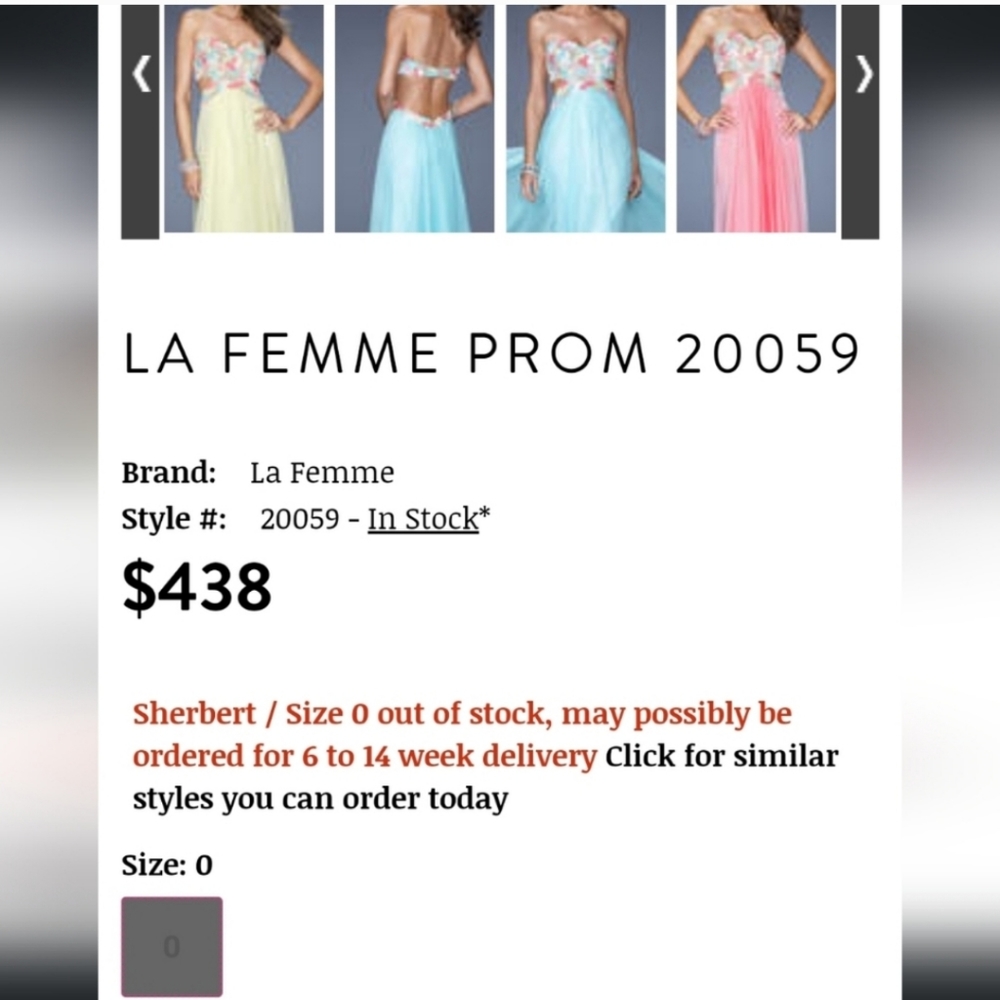 La Femme Embroidered Lace Floral Appliqué Sequins Chiffon Formal Gown Size 0 - Picture 3 of 9